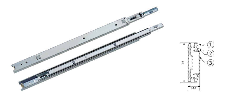 Hook Type Drawer Slider Full Extension,35MM Width 